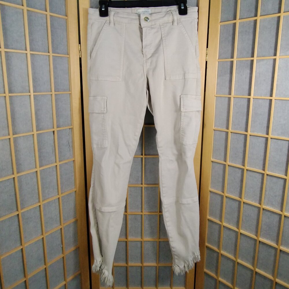 All Saints Duran Skinny Denim Cargo Jeans Cream Size 28